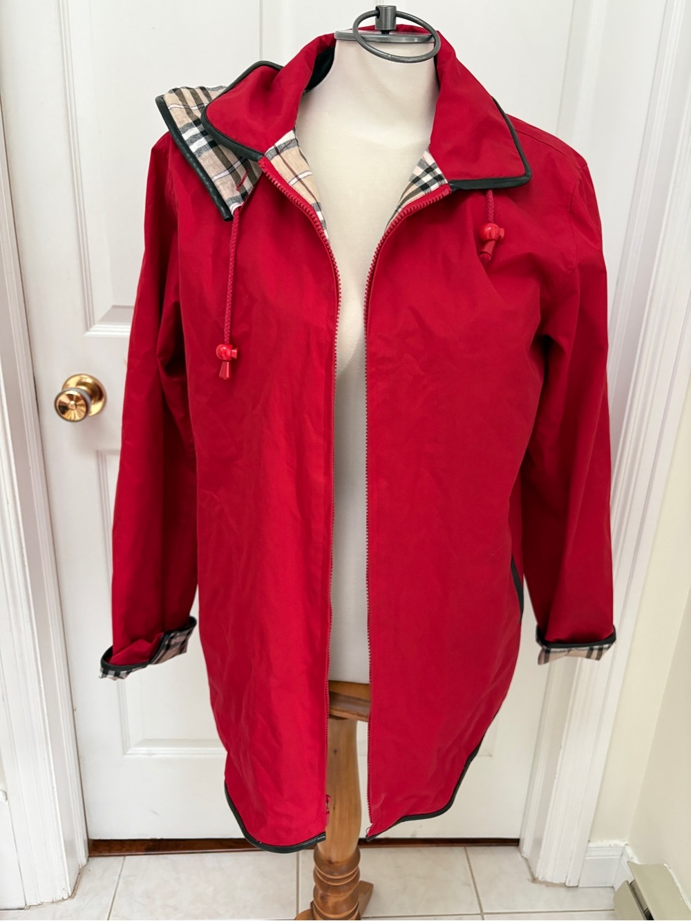 Thermal Slicks by MTC Classic Red Women's Trench Coat with Checked Lining size M